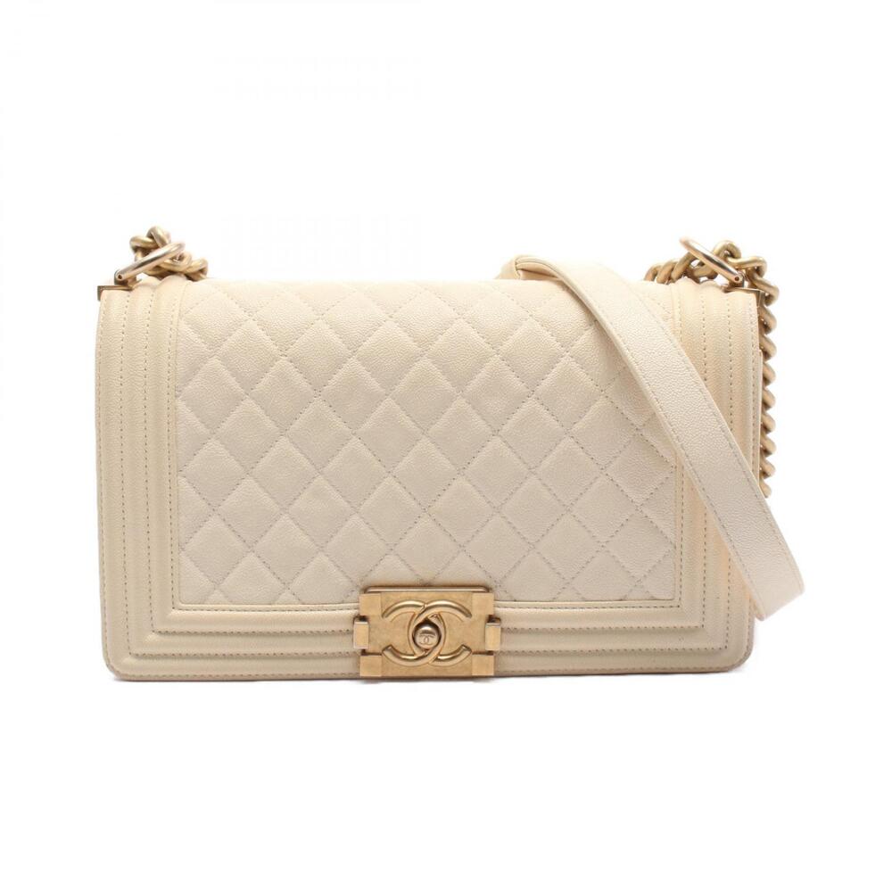 Chanel Boy Shoulder Bag Caviar Leather Grained Calfskin White